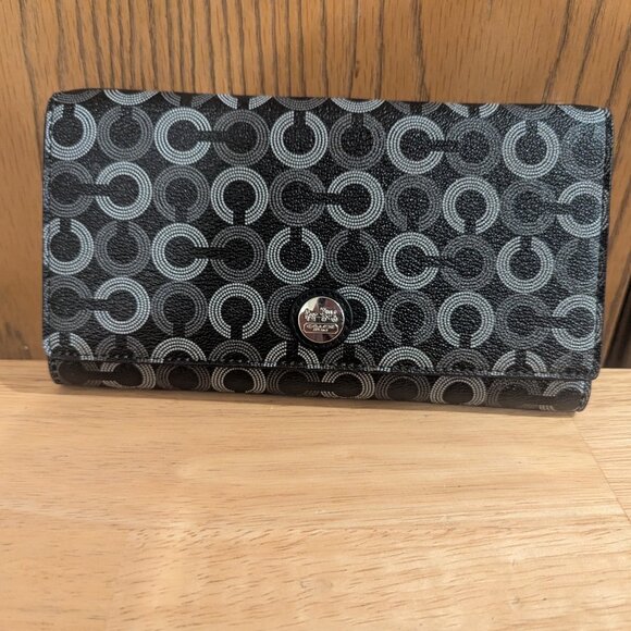 Coach Signature Optic C Logo Black/Lavender Trifold Full Size Wallet - Picture 1 of 7